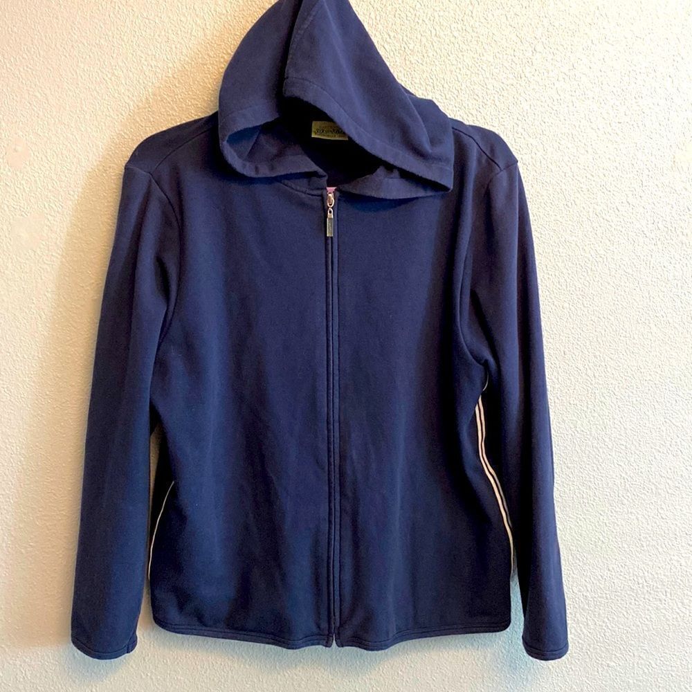St. John’s Bay- navy blue racing stripe athletic track jacket- Size PM